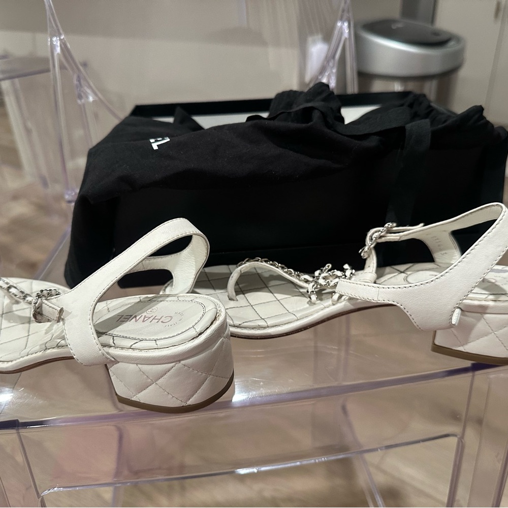 CHANEL Cream Quilted Women's Sandals
